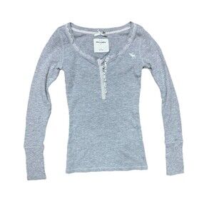 Y2K Abercrombie & Fitch Kids Grey Thermal Henley Bella Swan Lace Girls' Small